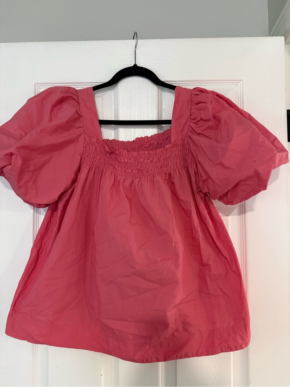 Anthropologie Pink Puff‑Sleeve Square‑Neck Blouse